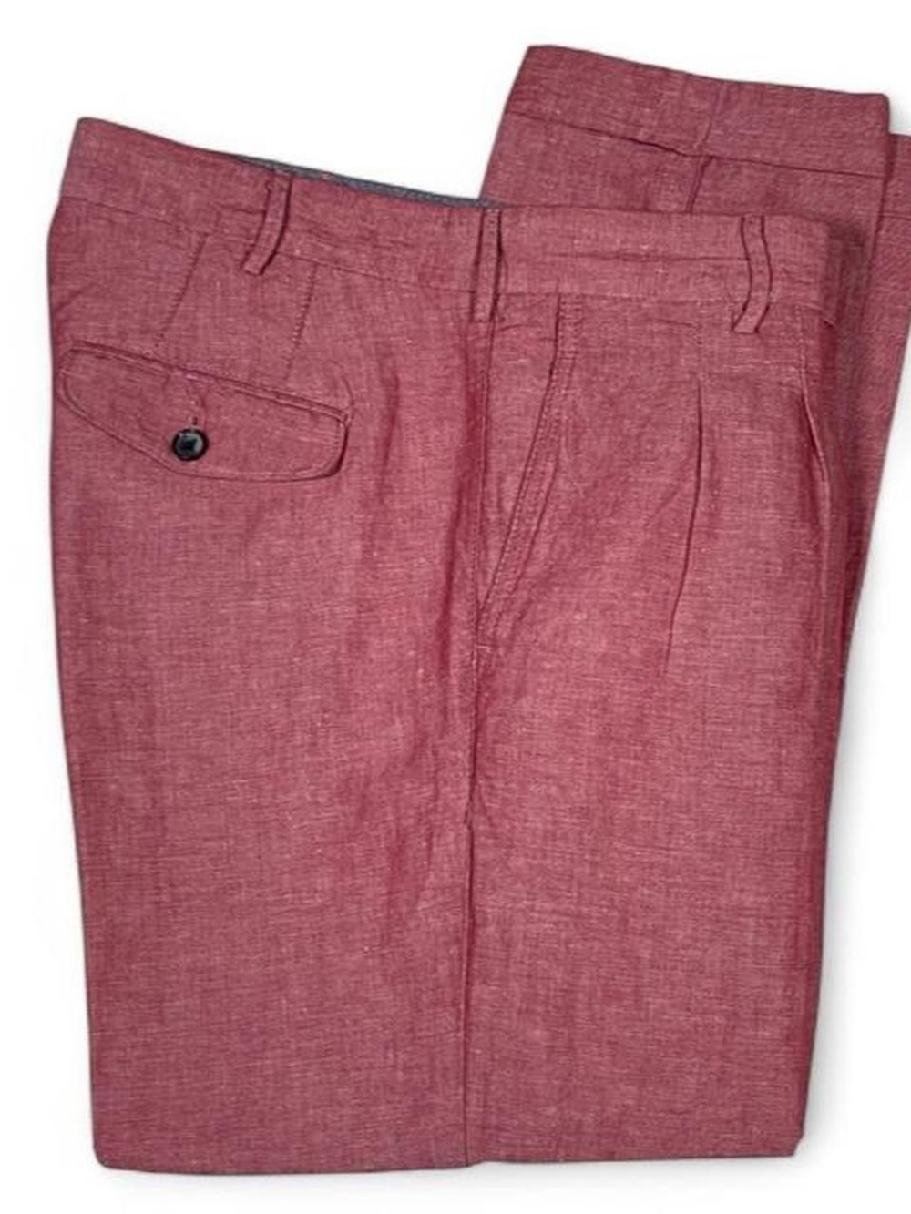 NWOT Gutteridge Rosso Slim Fit Slack Chino Red Linen Blend Pleated Pants W34 L32